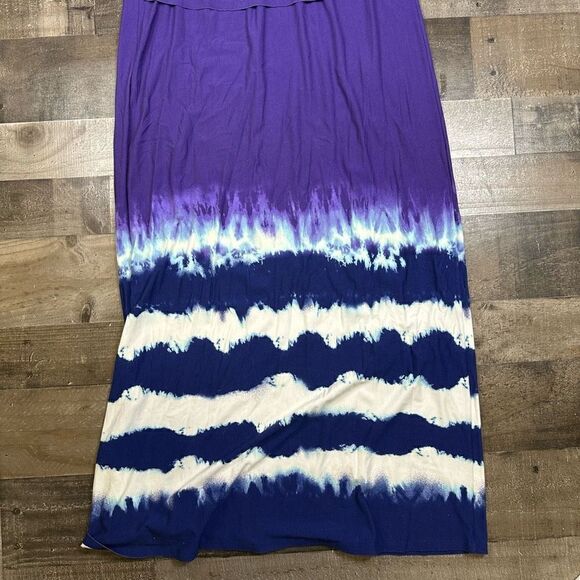 Chicos Women’s Size 2 Bib Maxi Dress Purple Multi Blended Tye Dye Stretch NWT - Picture 6 of 8